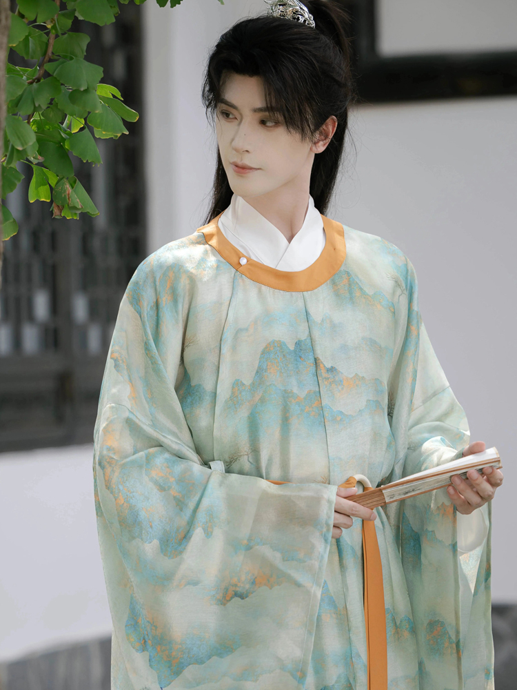 Song Hanfu Men Round Collar Robe Printed Handsome Daily Clothing