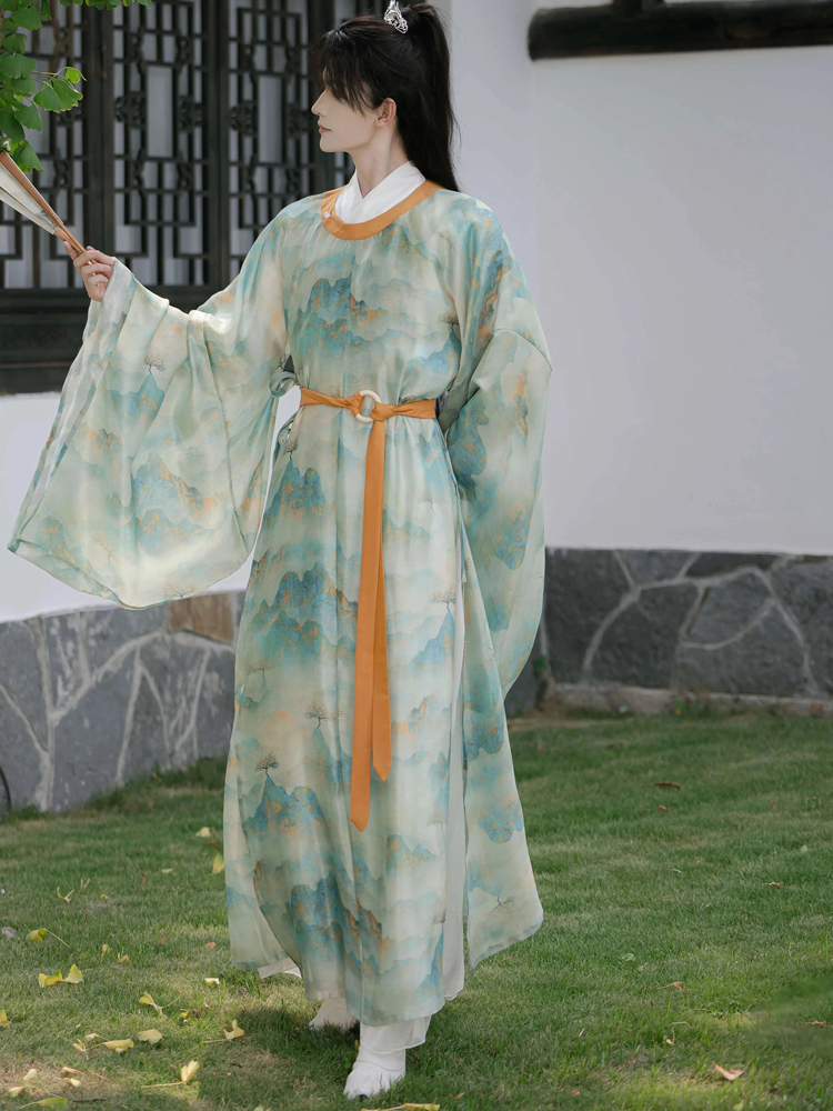 Song Hanfu Men Round Collar Robe Printed Handsome Daily Clothing