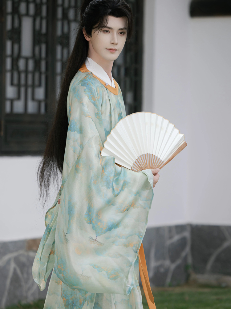 Song Hanfu Men Round Collar Robe Printed Handsome Daily Clothing