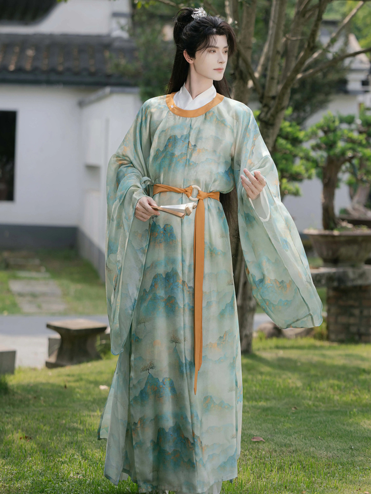 Song Hanfu Men Round Collar Robe Printed Handsome Daily Clothing