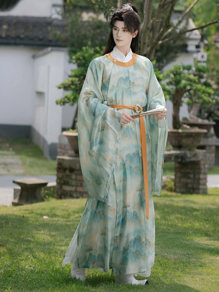 Song Hanfu Men Round Collar Robe Printed Handsome Daily Clothing