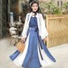 Summer-Women-Chinese-Fashion-Hanfu-Blue-Dress-1 Summer Women Chinese Fashion Hanfu Blue Dress