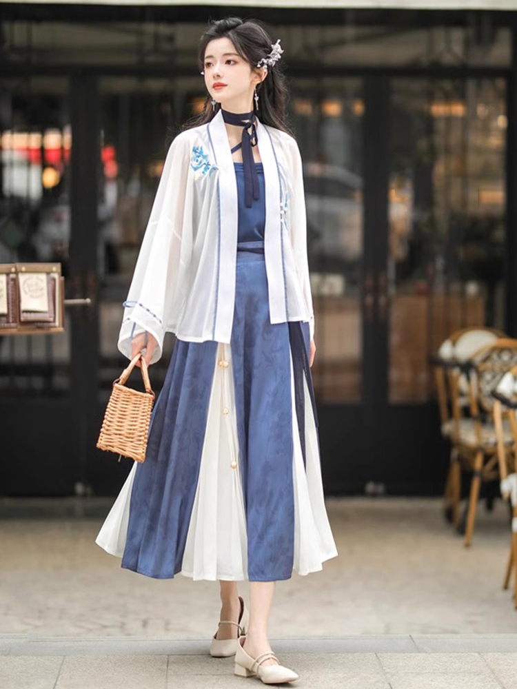 Summer Women Chinese Fashion Hanfu Blue Dress