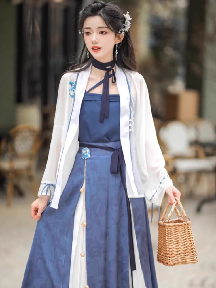 Summer Women Chinese Fashion Hanfu Blue Dress