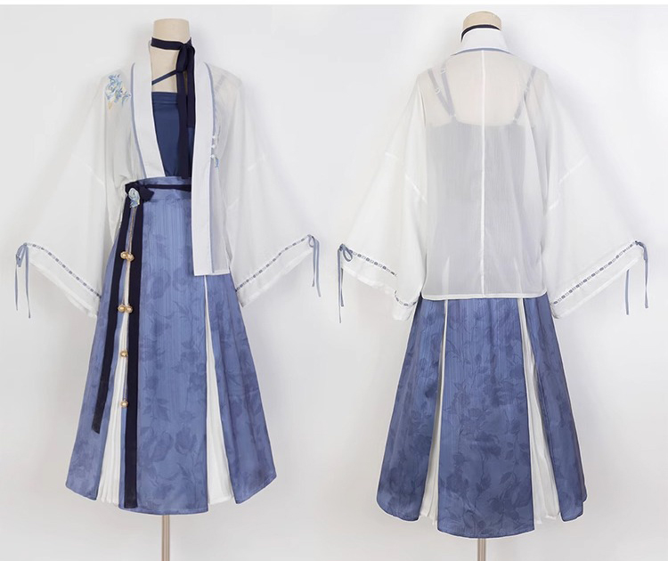 Summer Women Chinese Fashion Hanfu Blue Dress