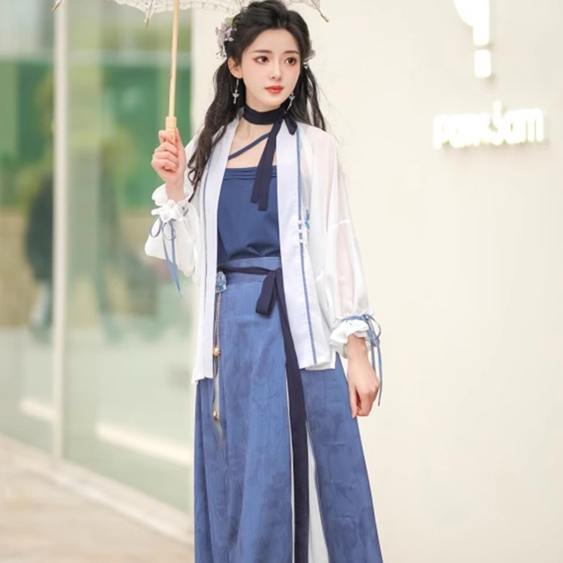 Summer-Women-Chinese-Fashion-Hanfu-Blue-Dress-3 Summer Women Chinese Fashion Hanfu Blue Dress