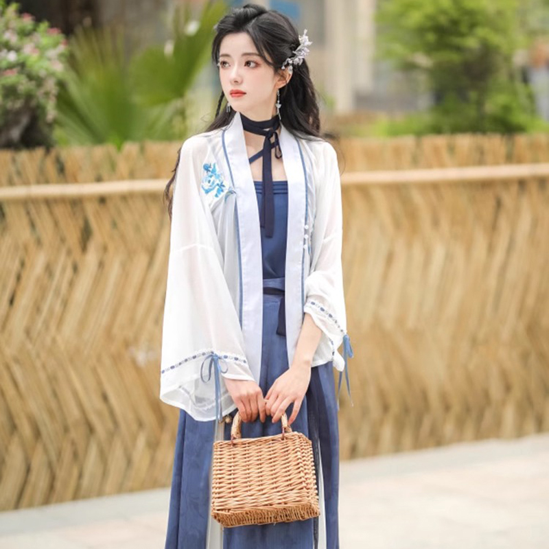 Summer-Women-Chinese-Fashion-Hanfu-Blue-Dress-4 Summer Women Chinese Fashion Hanfu Blue Dress