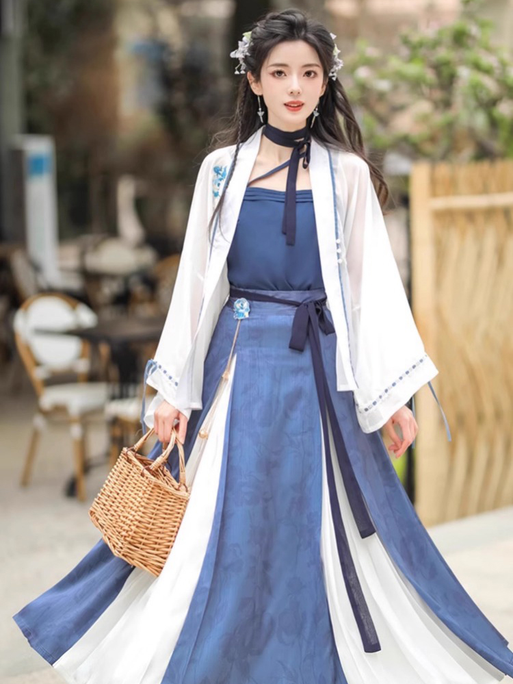 Summer Women Chinese Fashion Hanfu Blue Dress