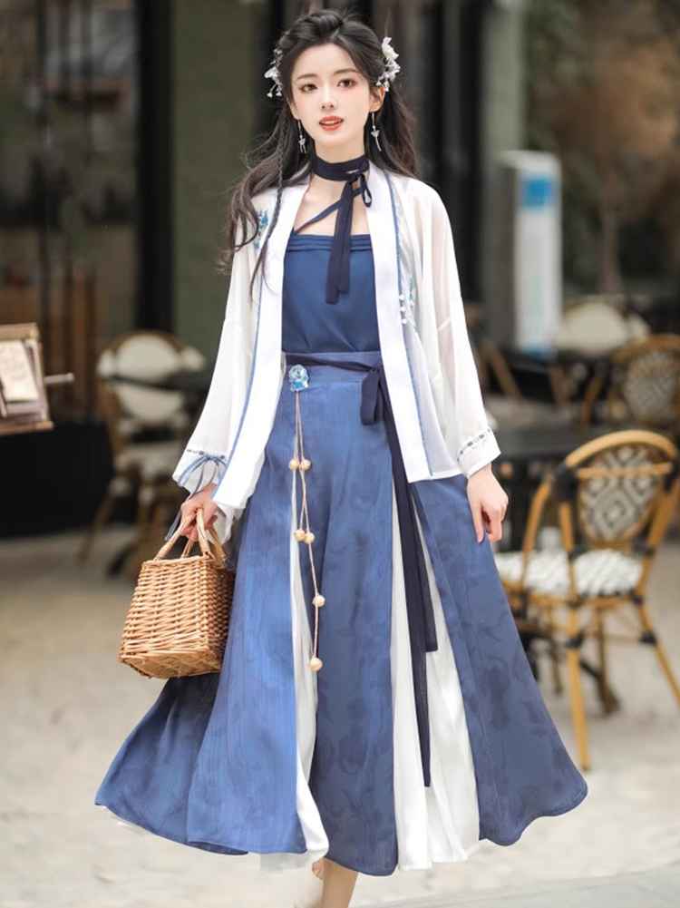 Summer Women Chinese Fashion Hanfu Blue Dress