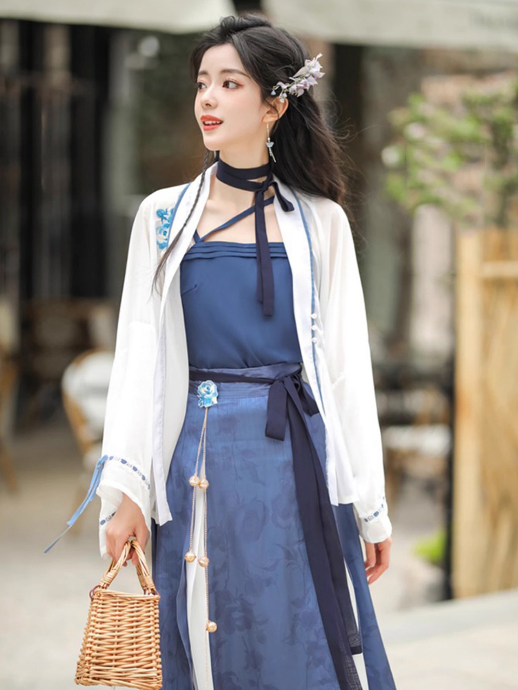 Summer Women Chinese Fashion Hanfu Blue Dress