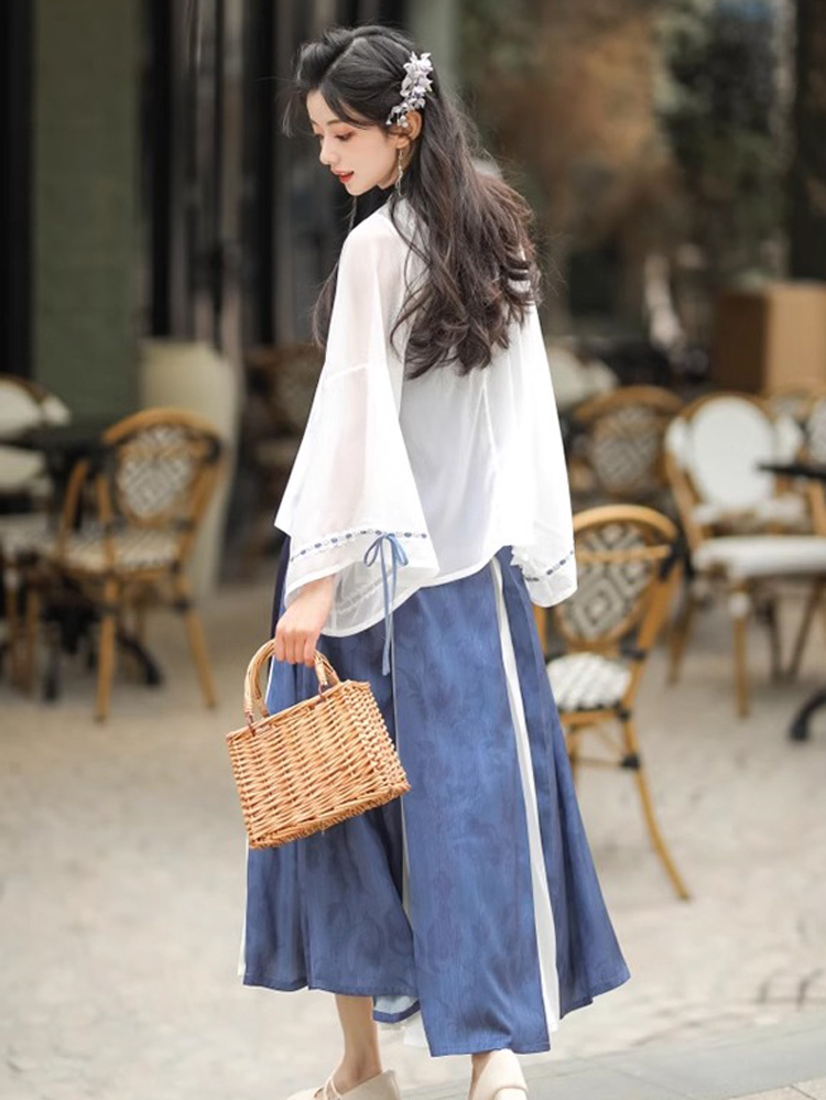 Summer Women Chinese Fashion Hanfu Blue Dress