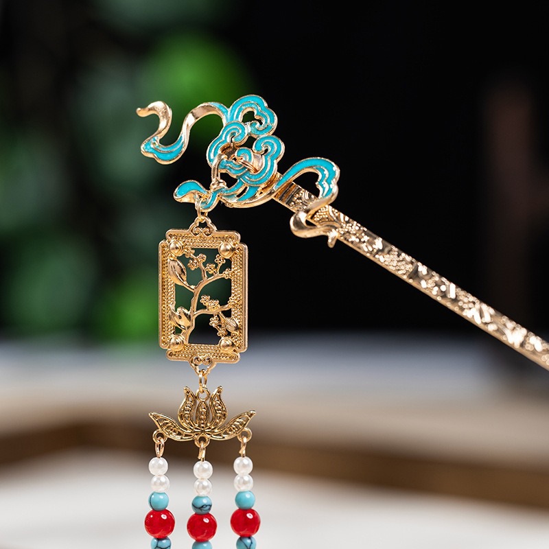 Vintage-Hanfu-Long-Hairpin-Xiang-Yun-Gold-Buyao-3 Vintage Hanfu Long Hairpin Xiang Yun Gold Buyao