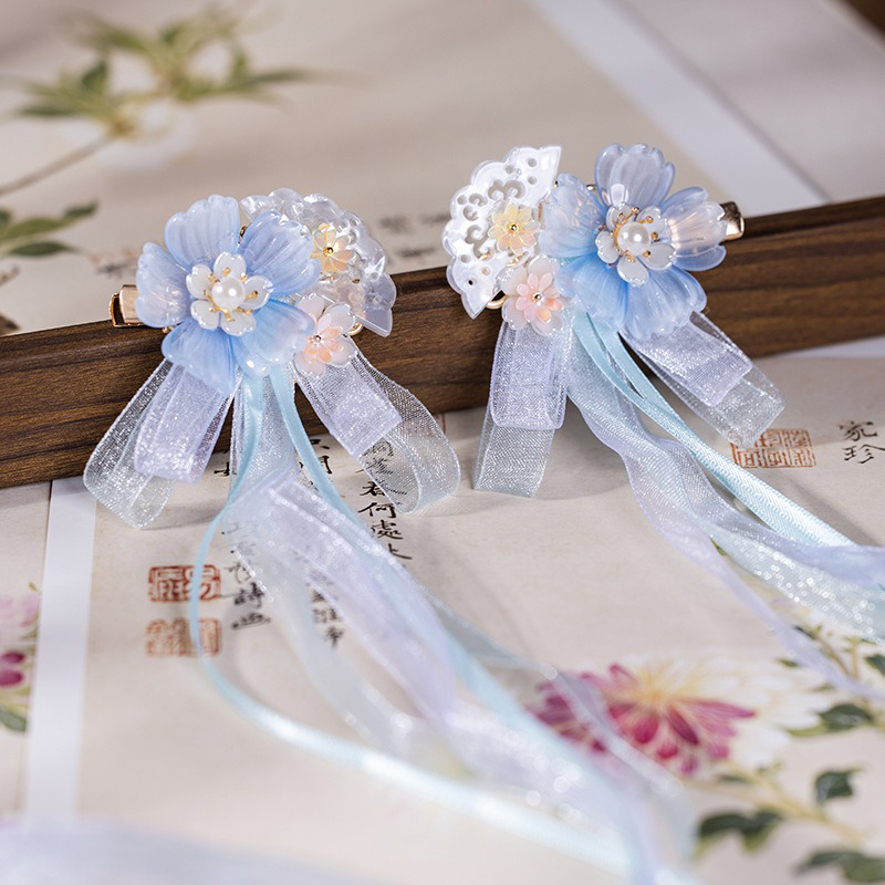 Children-Hanfu-Headdress-Blue-Ribbon-Fairy-Long-Tassel-1 Children Hanfu Headdress Blue Ribbon Fairy Long Tassel