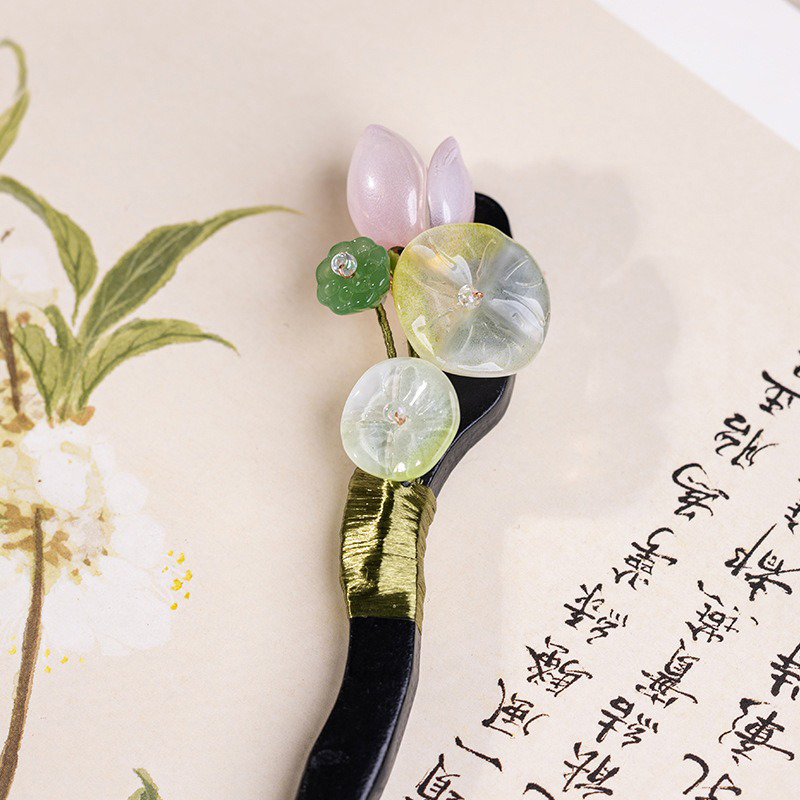 Hanfu Hair Accessories Wooden Hairpin Cheongsam Summer Lotus Flower