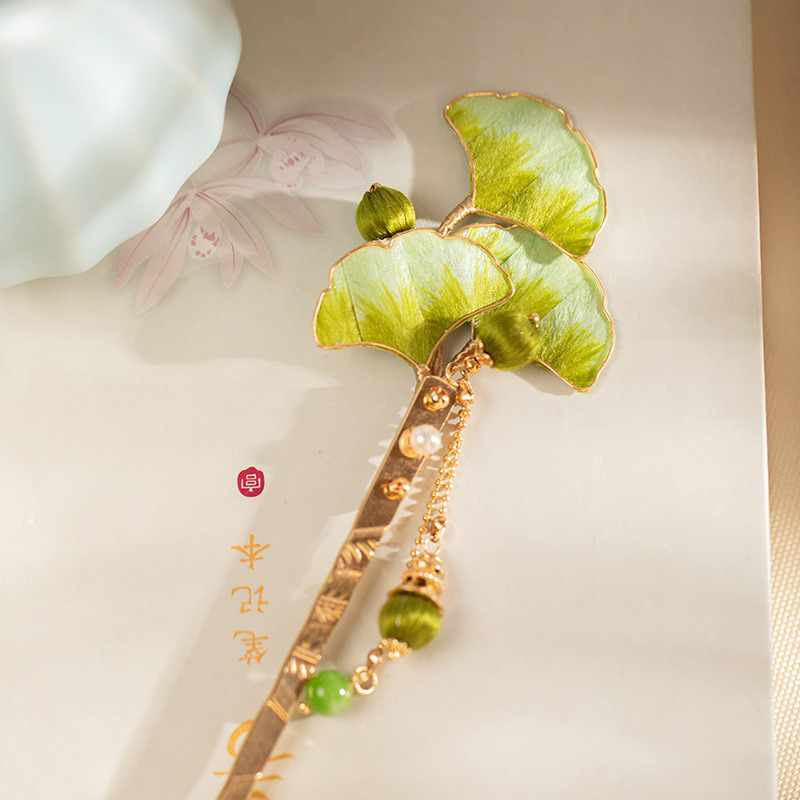 Hanfu-Headdress-Ginkgo-Hairpin-Cheongsam-Tassel-Accessories-2 Hanfu Headdress Ginkgo Hairpin Cheongsam Tassel Accessories