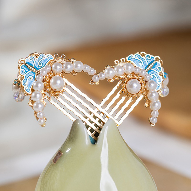 Ming-Dynasty-Hanfu-Hairpin-Ladies-Pearl-Hair-Comb-4 Ming Dynasty Hanfu Hairpin Ladies Pearl Hair Comb