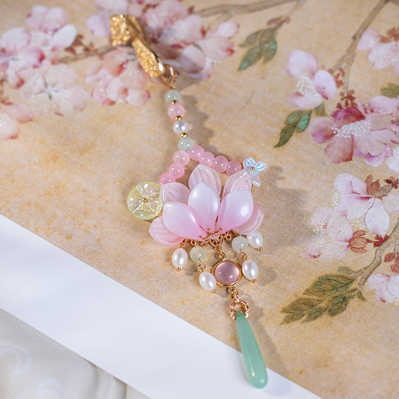 Pink-Lotus-Tassel-Fairy-Ancient-Style-Charm-Hanfu-Waist-Accessories-2 Pink Lotus Tassel Fairy Ancient Style Charm Hanfu Waist Accessories