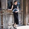 Summer-Black-Cheongsam-Chinese-Ladies-Slim-Sleeveless-Dresses-1 Summer Black Cheongsam Chinese Ladies Slim Sleeveless Dresses
