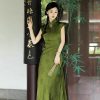 Summer-Women-Daily-Green-Jacquard-Slim-Cheongsam-Dresses-2 Summer Women Daily Green Jacquard Slim Cheongsam Dresses