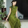 Summer-Women-Daily-Green-Jacquard-Slim-Cheongsam-Dresses-3 Summer Women Daily Green Jacquard Slim Cheongsam Dresses