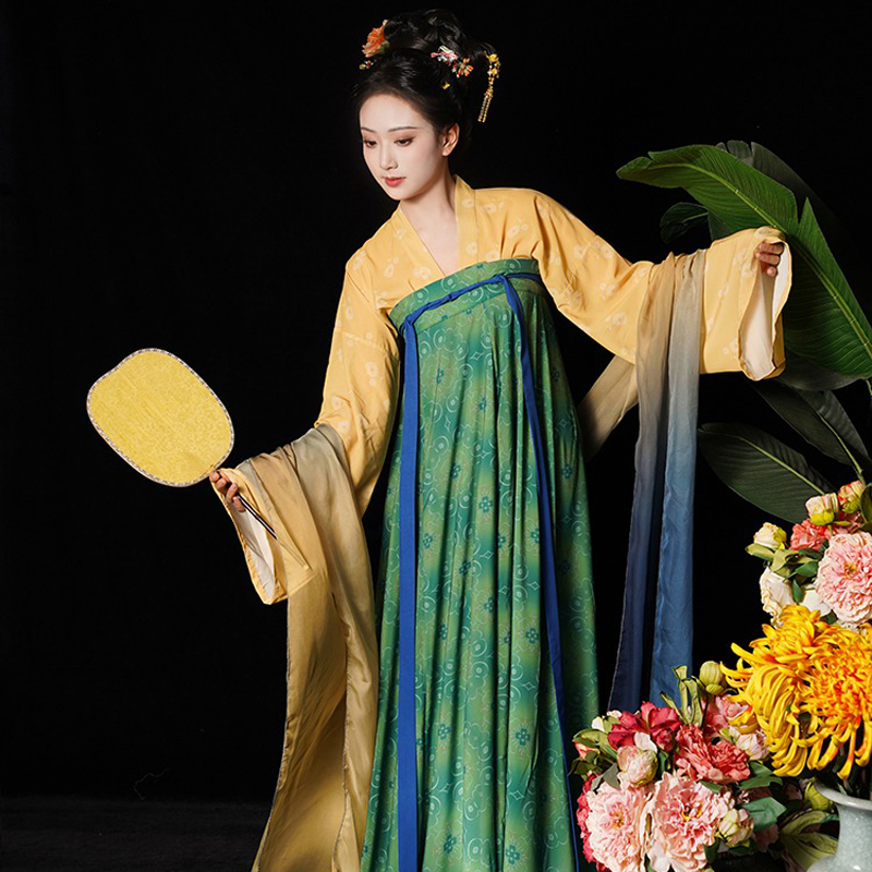 Tang-Dynasty-Traditional-Hanfu-Ladies-Qixiong-Shanqun-Colorful-Spring-Dresses-2 Tang Dynasty Traditional Hanfu Ladies Qixiong Shanqun Colorful Spring Dresses
