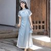 Women-Blue-Cheongsam-Suit-New-Daily-Wear-Slim-Dresses-1 Women Blue Cheongsam Suit New Daily Wear Slim Dresses