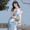 Women-Blue-Cheongsam-Suit-New-Daily-Wear-Slim-Dresses-3 Women Blue Cheongsam Suit New Daily Wear Slim Dresses
