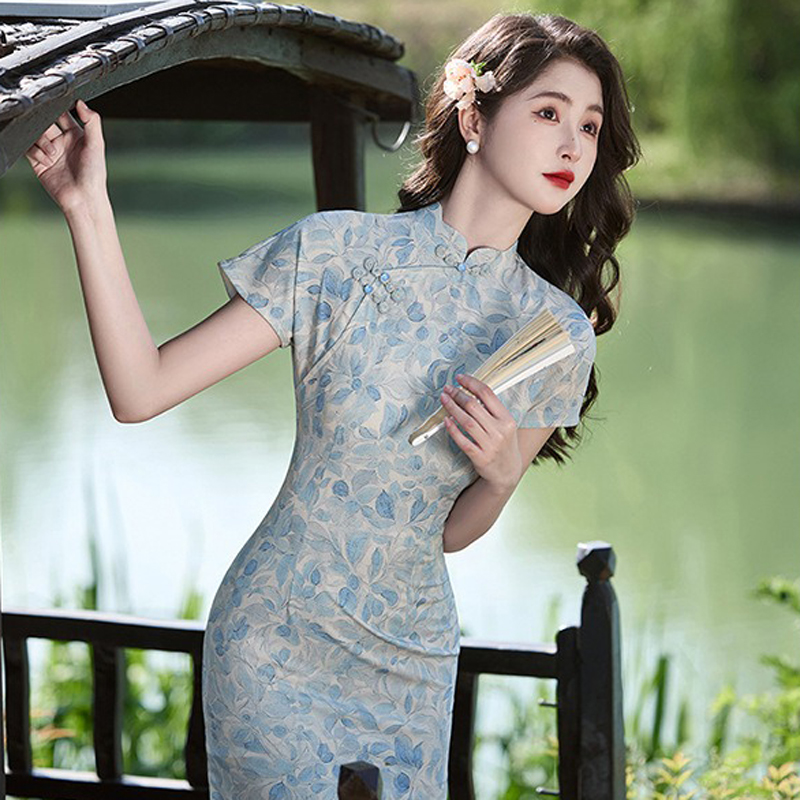 Women-Cheongsam-New-Summer-Long-Dress-Slim-Plain-1 Women Cheongsam New Summer Long Dress Slim Plain