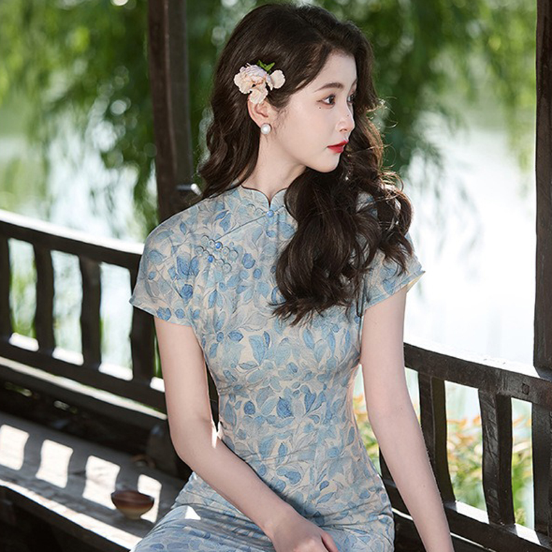 Women-Cheongsam-New-Summer-Long-Dress-Slim-Plain-2 Women Cheongsam New Summer Long Dress Slim Plain