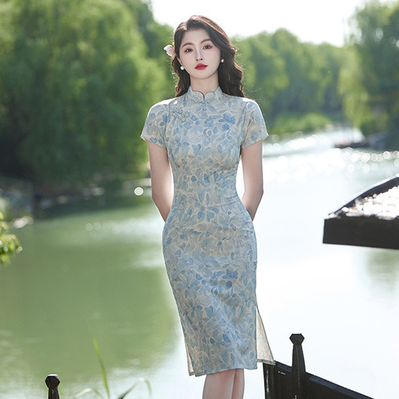 Women-Cheongsam-New-Summer-Long-Dress-Slim-Plain-3 Women Cheongsam New Summer Long Dress Slim Plain