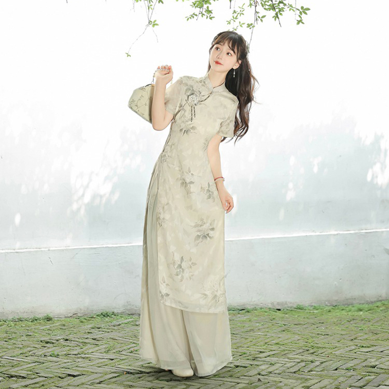 Women-Cheongsam-Suit-Summer-Daily-Song-Pants-Chinese-Style-Clothing-2 Camellia Grace