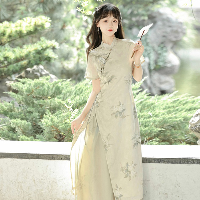 Women-Cheongsam-Suit-Summer-Daily-Song-Pants-Chinese-Style-Clothing-3 Camellia Grace