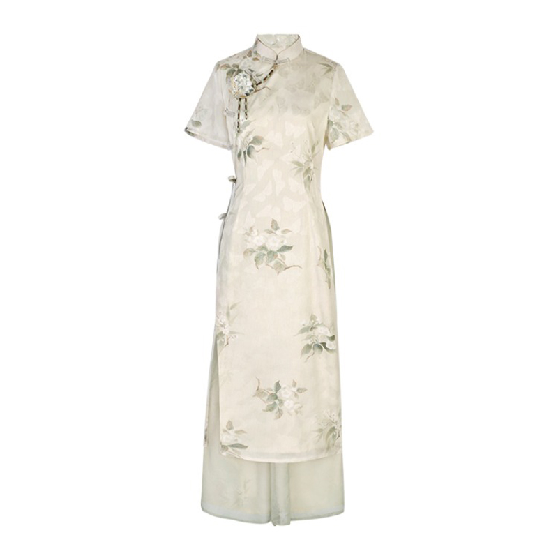 Women-Cheongsam-Suit-Summer-Daily-Song-Pants-Chinese-Style-Clothing-4 Camellia Grace
