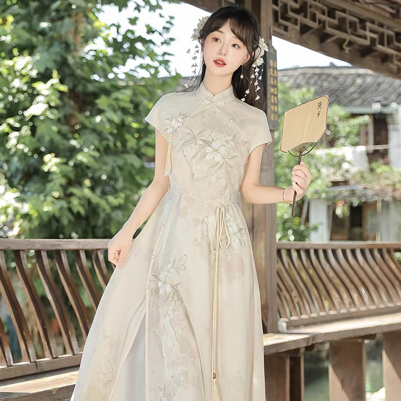 Women-Classical-Dress-Han-Element-Daily-Commuter-Set-3 Ladies Summer Cheongsam Dress Pear Daily Thin Skirt