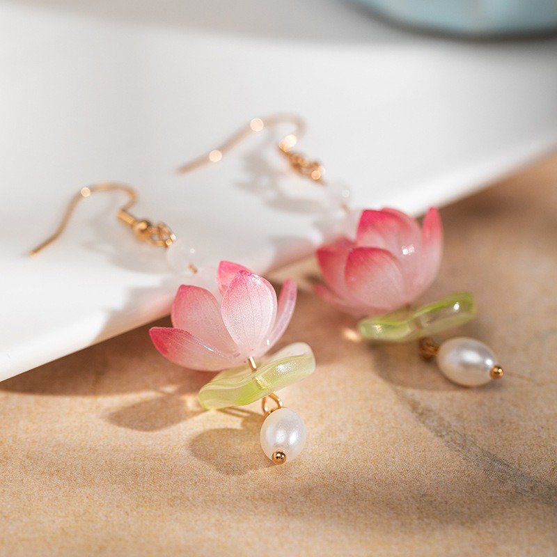 Women-Pink-Earrings-Summer-Lotus-Flower-Unique-Earclips-1 Women Pink Earrings Summer Lotus Flower Unique Earclips