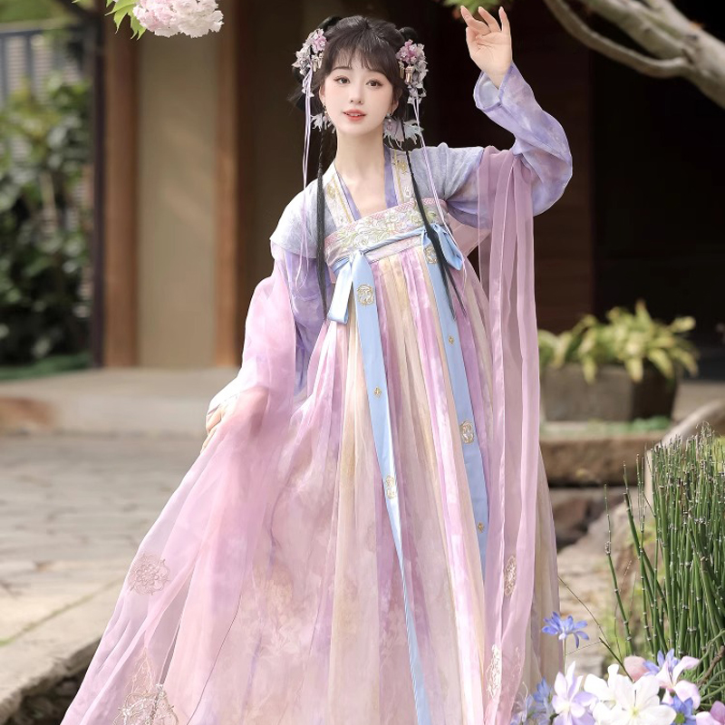 Women-Spring-Tang-Dynasty-Hanfu-Qixiong-Shanqun-Purple-Embroidered-Skirt-2 Women Spring Tang Dynasty Hanfu Qixiong Shanqun Purple Embroidered Skirt