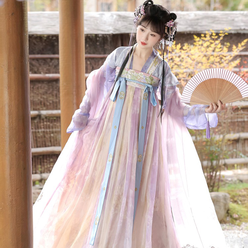 Women-Spring-Tang-Dynasty-Hanfu-Qixiong-Shanqun-Purple-Embroidered-Skirt-3 Women Spring Tang Dynasty Hanfu Qixiong Shanqun Purple Embroidered Skirt