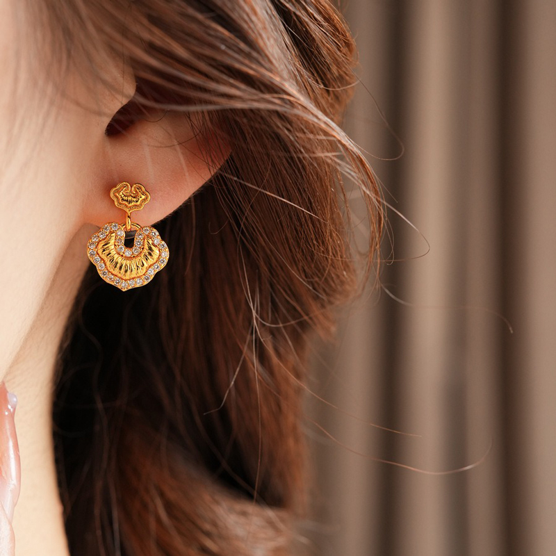 Auspicious-Clouds-Good-Fortune-Lock-Ear-Studs-Women-Niche-Cheongsam-Earrings-2 Auspicious Clouds Good Fortune Lock Ear Studs Women Niche Cheongsam Earrings