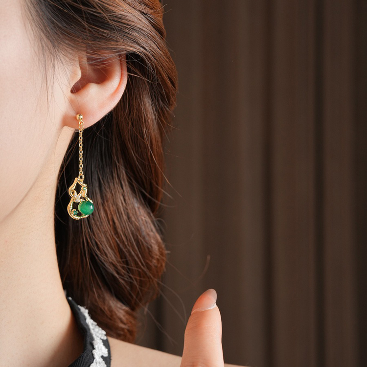 Gourd Tassel Earrings Vintage Green Cheongsam Accessories