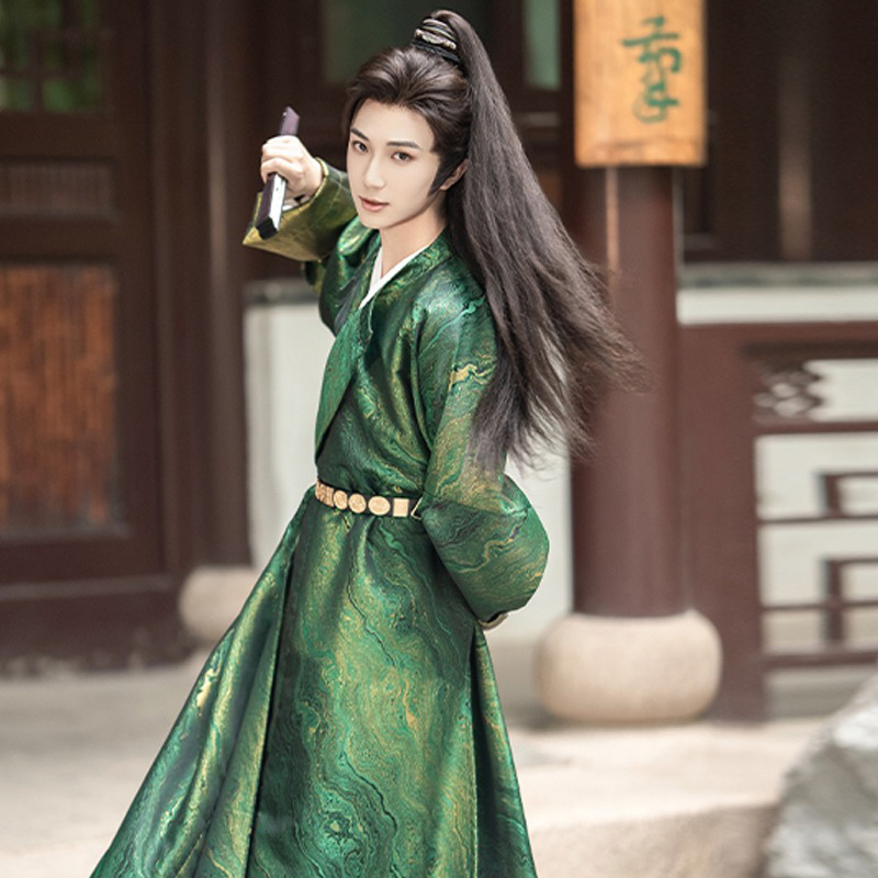 Men-Hanfu-Round-Collar-Robe-Green-Martial-Arts-Costume-1 Men Hanfu Round Collar Robe Green Martial Arts Costume