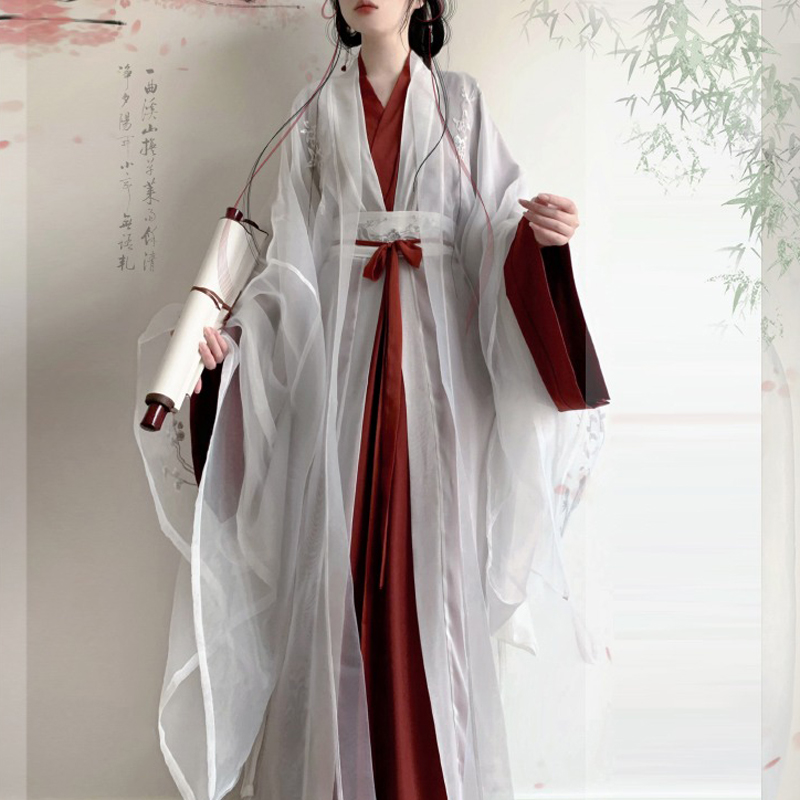 New-Style-Wide-Sleeve-Zhiju-Embroidered-Everyday-Martial-Arts-Fairy-Set-1 Crimson Mist