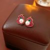 Pink-Gourd-Women-Pearl-Earrings-Retro-Cheongsam-Accessories-2 Pink Gourd Women Pearl Earrings Retro Cheongsam Accessories