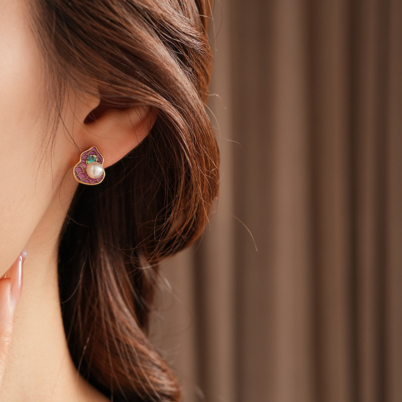 Pink-Gourd-Women-Pearl-Earrings-Retro-Cheongsam-Accessories-4 Pink Gourd Women Pearl Earrings Retro Cheongsam Accessories