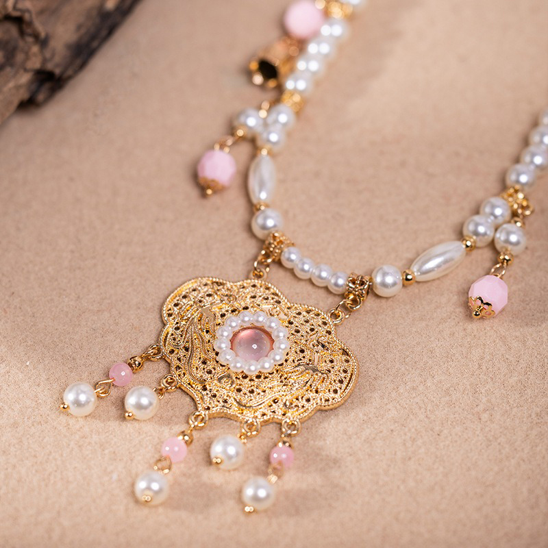 Pink-Necklace-Children-Hanfu-Accessories-Ming-Dynasty-Matching-2 Pingan Necklace