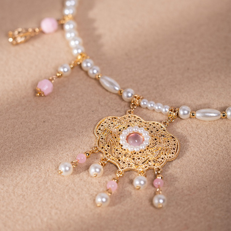 Pink-Necklace-Children-Hanfu-Accessories-Ming-Dynasty-Matching-4 Pingan Necklace