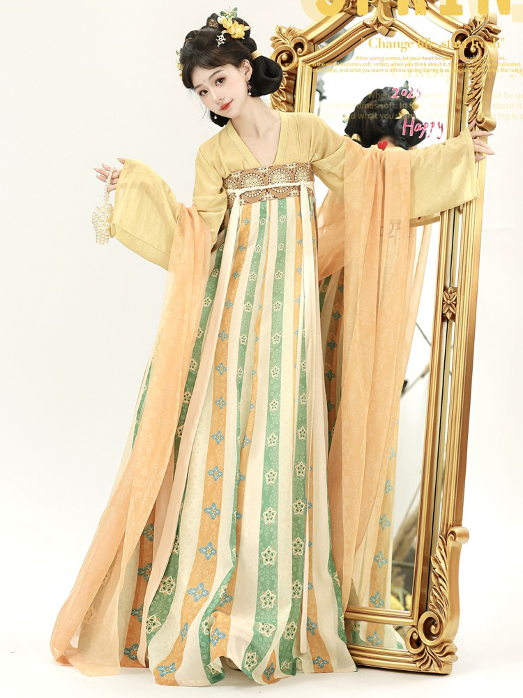 Women Qixiong Shanqun Yellow Vintage Elegant Skirt
