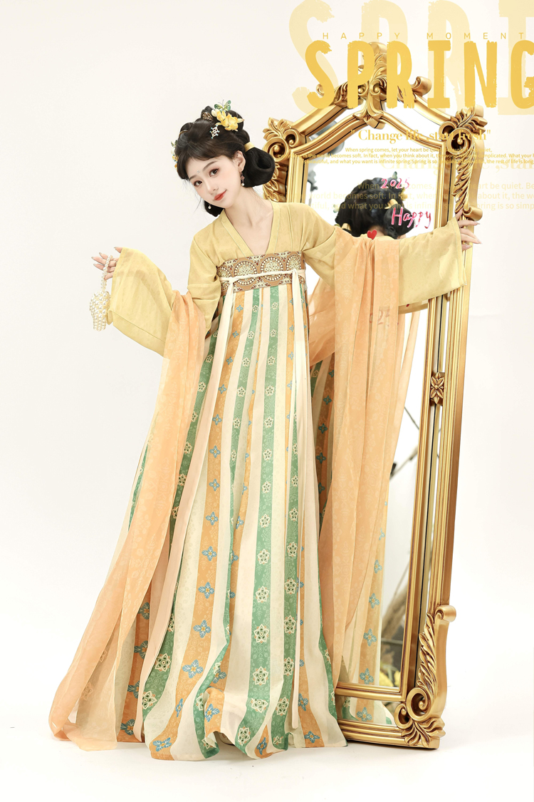 Women Qixiong Shanqun Yellow Vintage Elegant Skirt
