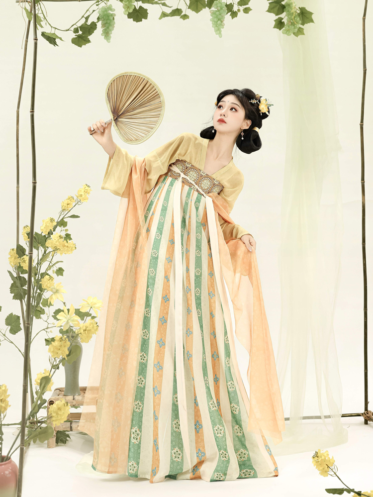 Women Qixiong Shanqun Yellow Vintage Elegant Skirt