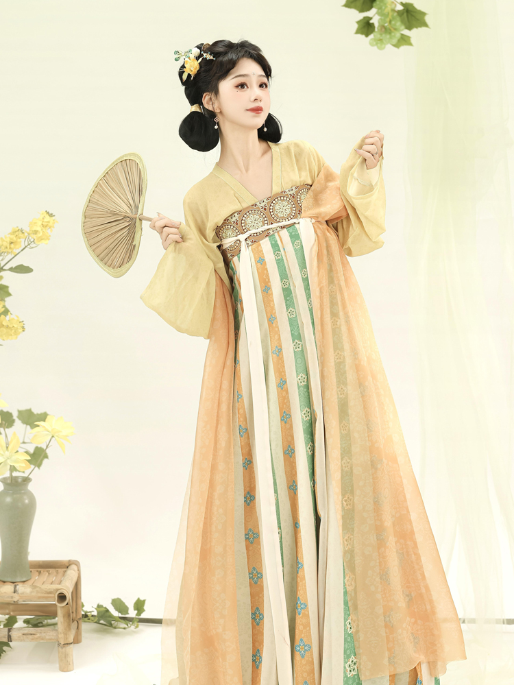 Women Qixiong Shanqun Yellow Vintage Elegant Skirt