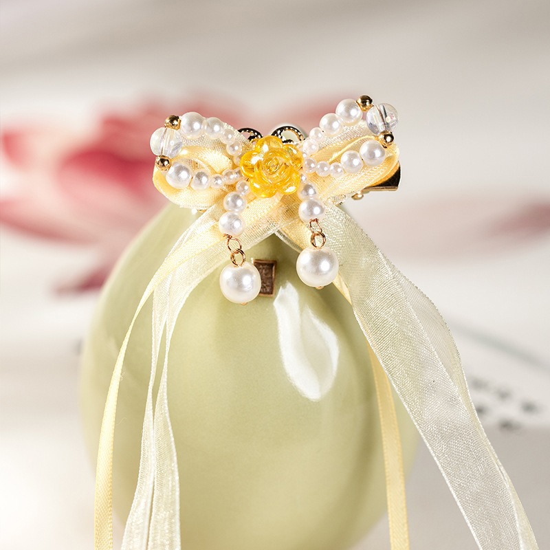 Yellow-Rose-Butterfly-Hanfu-Hair-Clips-Long-Fluttering-Ribbon-1 Rose Ribbon